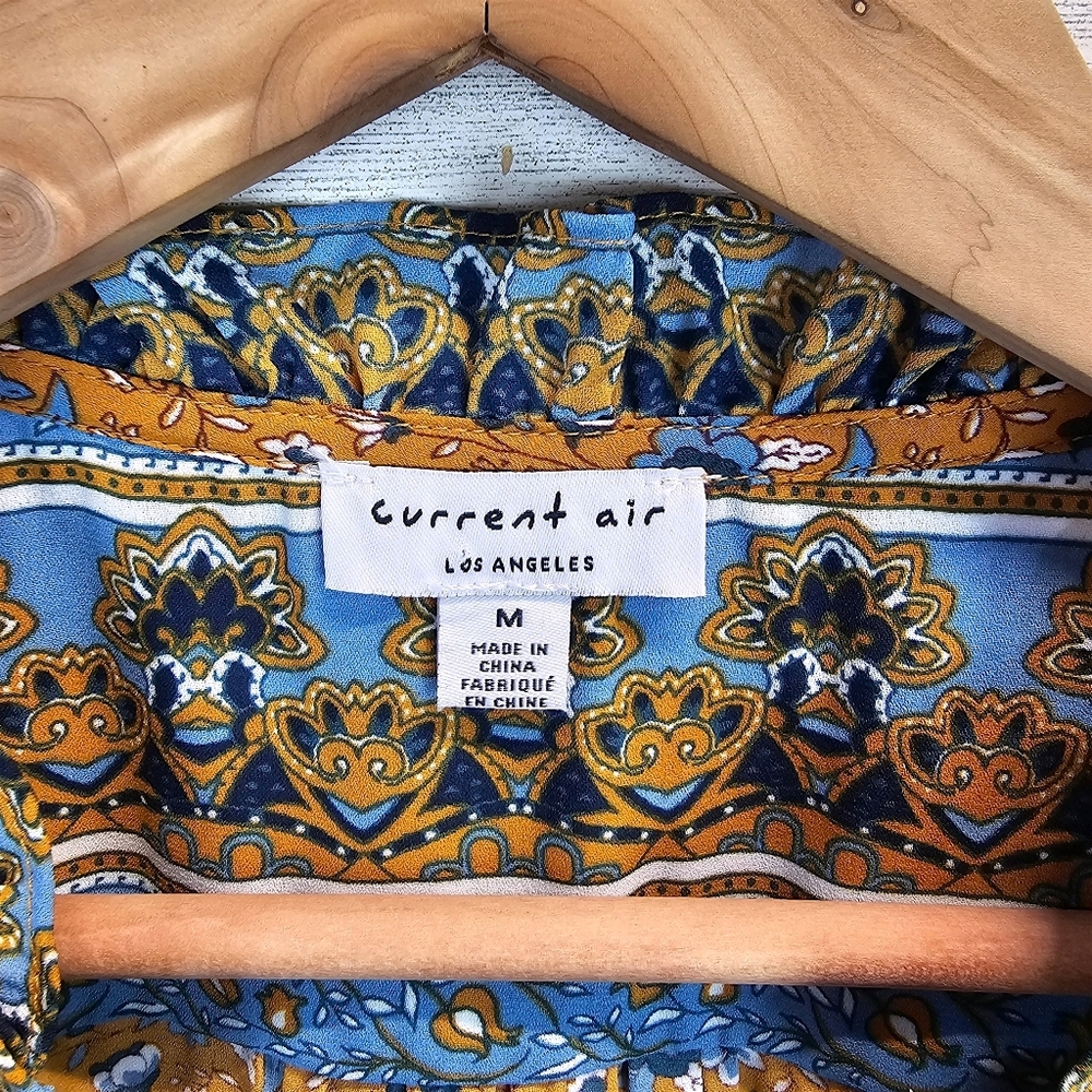 Current Air Boho Folk Floral Ruffle Neck Peasant Blouse Medium Tiered Hem - Picture 13 of 15